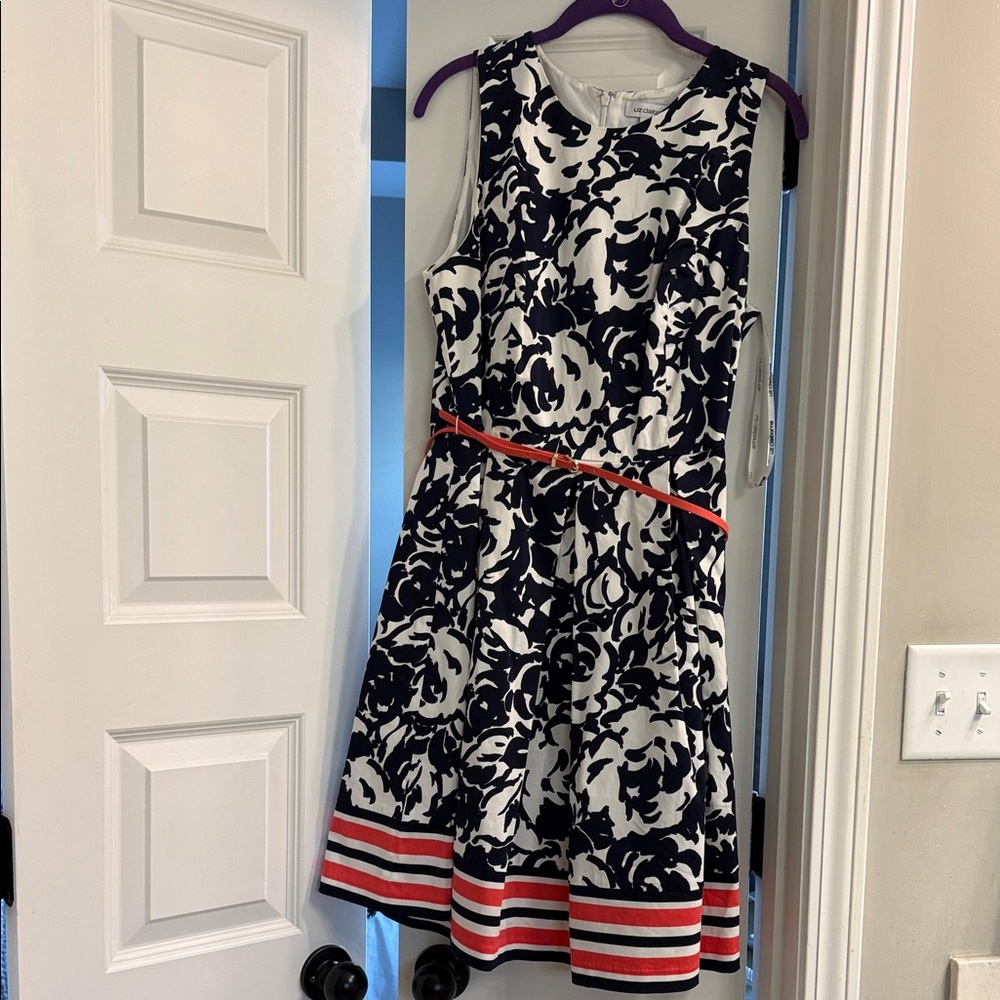 Liz Claiborne Navy and White Floral Midi Dress
